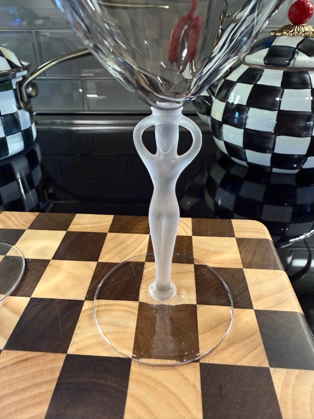 Vintage French Bayrel Crystal Martini Coupes with Frosted Nude Stem- Pair - Picture 3 of 16